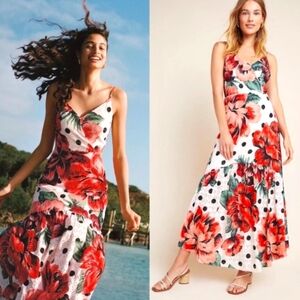 Farm Rio Riviera Floral Eyelet Maxi Dress Festival Boho Size 0 Petite